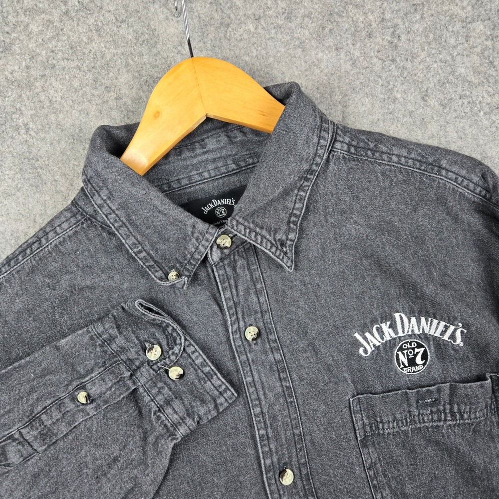 Jack Daniels Denim Shirt Mens XL Black Long Sleeve Embroidered Logo Workwear